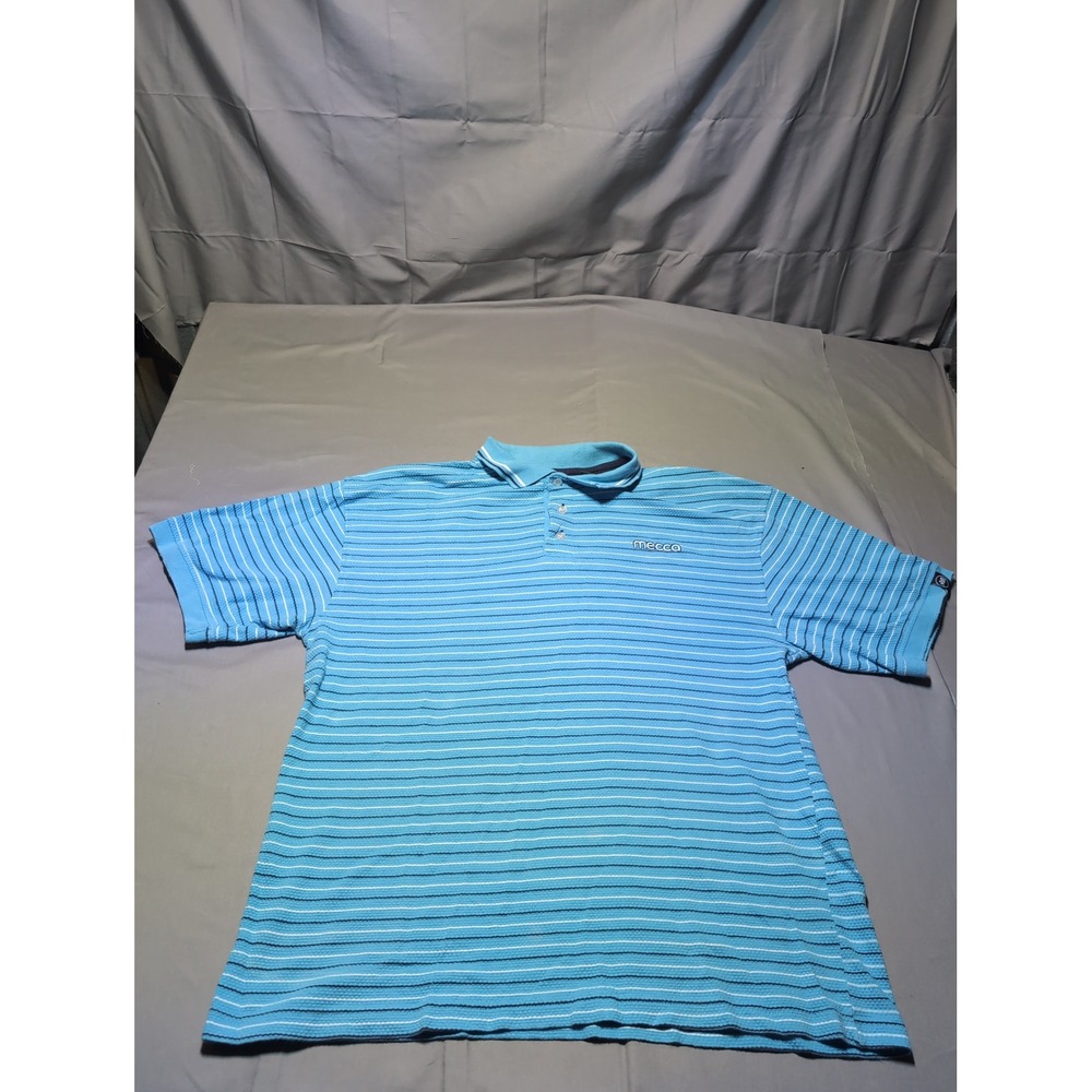 Mecca‎ Mens XL Polo Shirt Striped Blue White Short Sleeve Casual Top